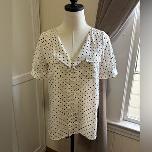 Anthropologie Cooper & Ella 1940s style short sleeve dotted blouse